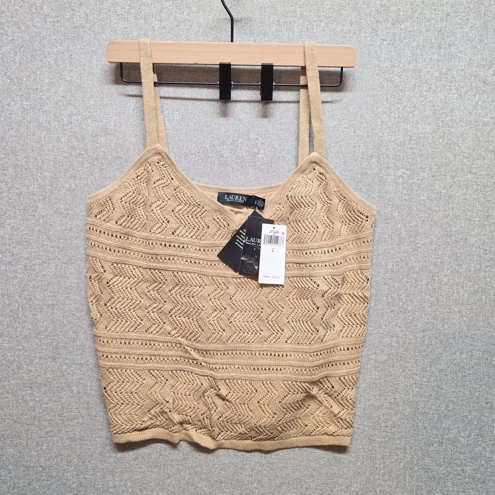 Lauren Ralph Lauren Black Label Womens L Tan Pointelle Cami Y2K Coquette